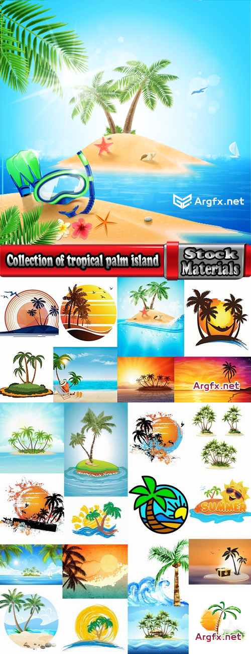  Collection of tropical palm island ocean sunrise sunset tourism travel banner flyer 25 EPS