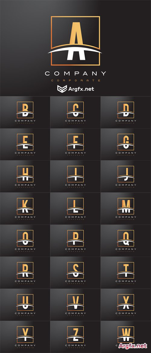  Vector Set - Golden Letter Logos Design with Gold Square and Swoosh