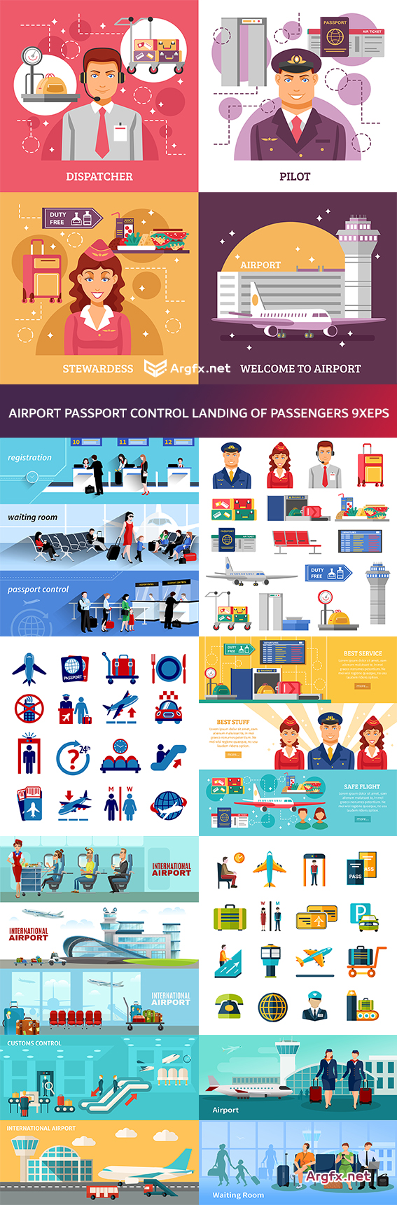 Airport Passport Control Landing of Passengers 9xEPS